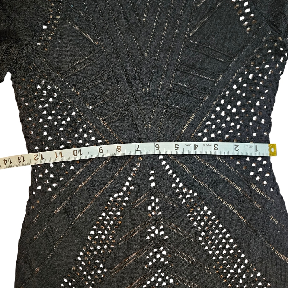 Calvin Klein Black Illusion Lace Bodycon Dress Size Petite Medium Geometric - Picture 15 of 16